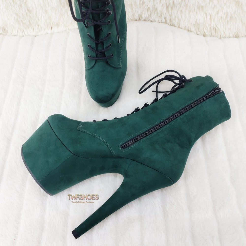 Adore 1020FS Emerald Green V-Suede Platform 7" Heel Ankle Boots - Picture 5 of 14